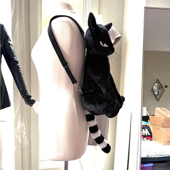 Emily the Strange Dollskill Black Plush Cat Backpack Purse Handbag - Picture 3 of 7